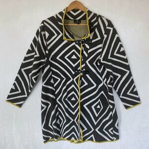 MARBLE Scotland‎ Toggle Knit Cardigan Sweater Womens L Artsy Print Shacket Coat